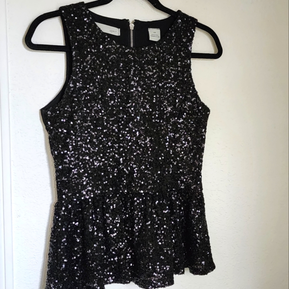 Kersh black sequin sleeveless top